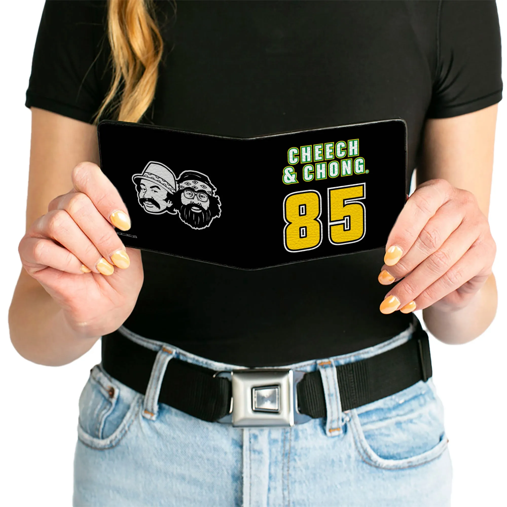 Bi-Fold Wallet - CHEECH & CHONG 85 Text and Faces Logo Black/White/Yellow/Green