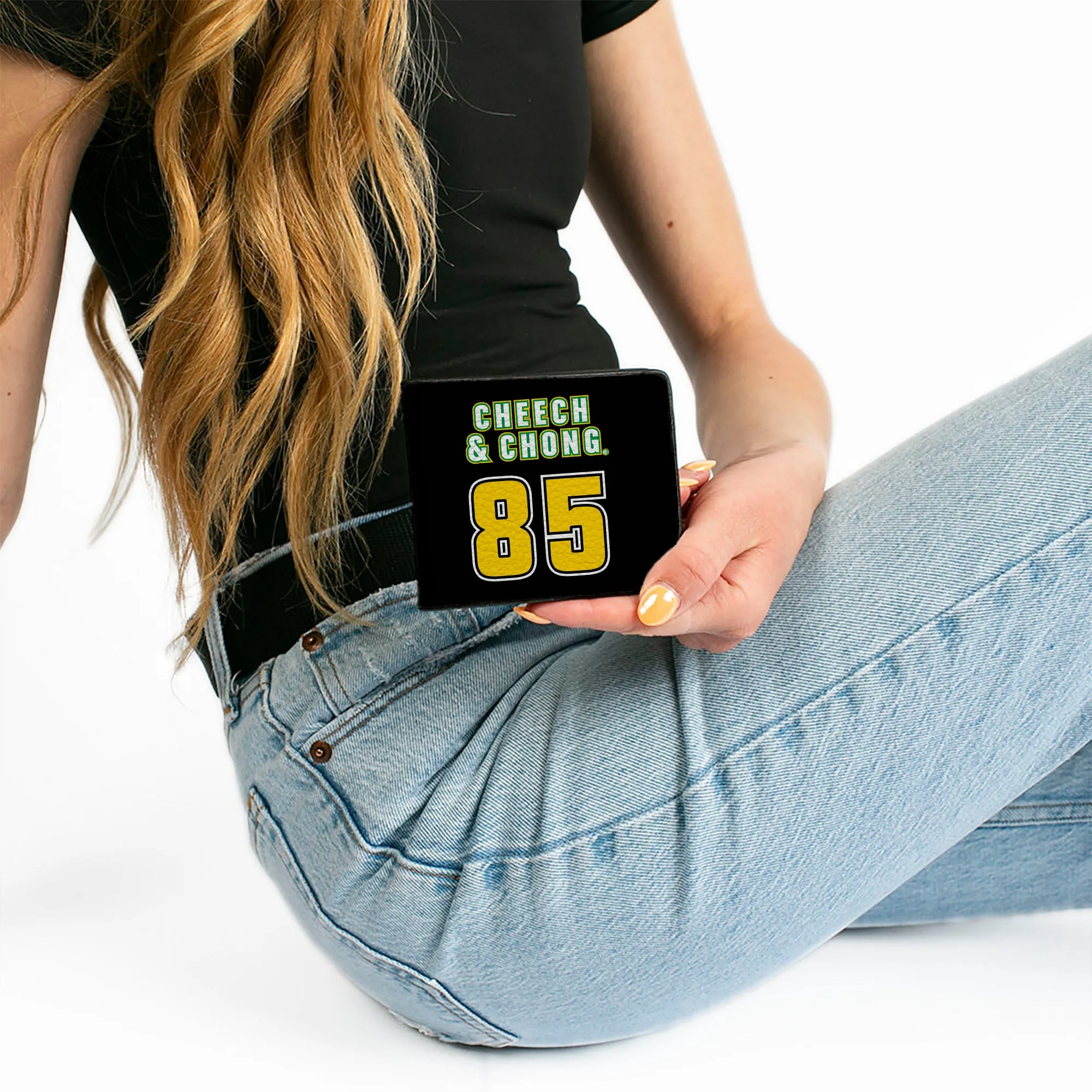 Bi-Fold Wallet - CHEECH & CHONG 85 Text and Faces Logo Black/White/Yellow/Green