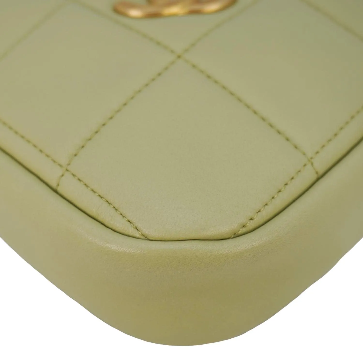 CHANEL Diamond Quilted Lambskin Leather Coin Purse Chain Crossbody Bag Green