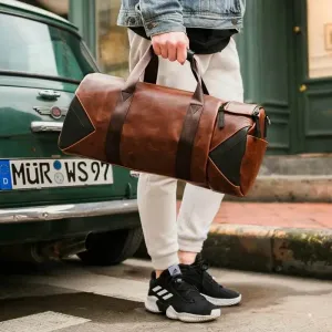 Leather Gym Fitness Bag for Men Travel Duffle Shoes Luggage Duffel Vintage Handbags Shoulder Crossbody Sports Outdoor Side Bag