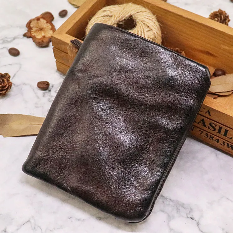 Men's Distressed Pleated Large Bill Retro Multiple Slots Men's Wallets