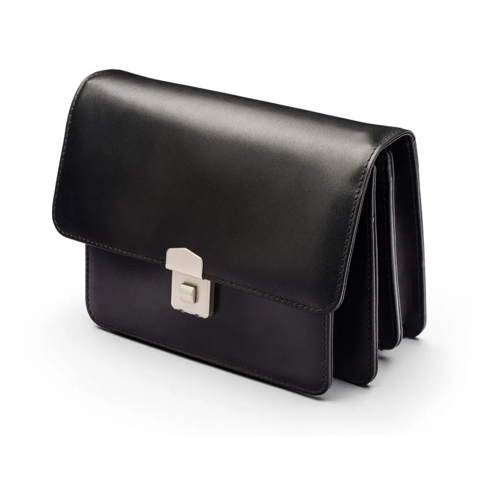 Men's Leather A5 Expandable Clutch Bag - Black