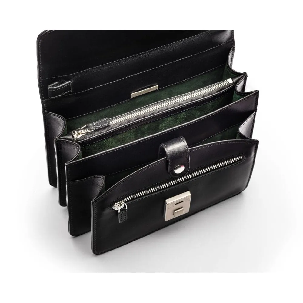 Men's Leather A5 Expandable Clutch Bag - Black