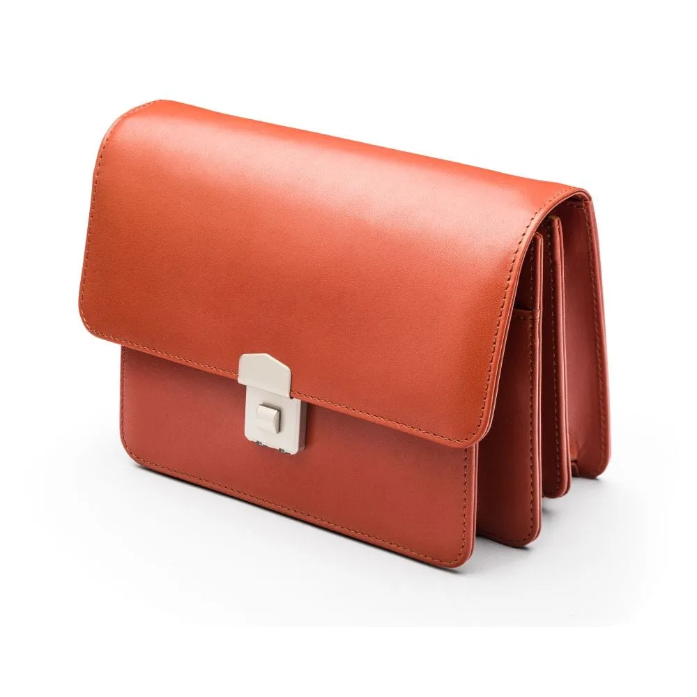 Men's Leather A5 Expandable Clutch Bag - Light Tan