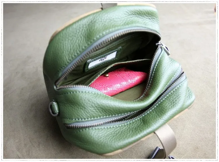 Mini Womens Khaki Leather Shoulder Bag Cube Double Zip Leather Crossbody Purse for Ladies