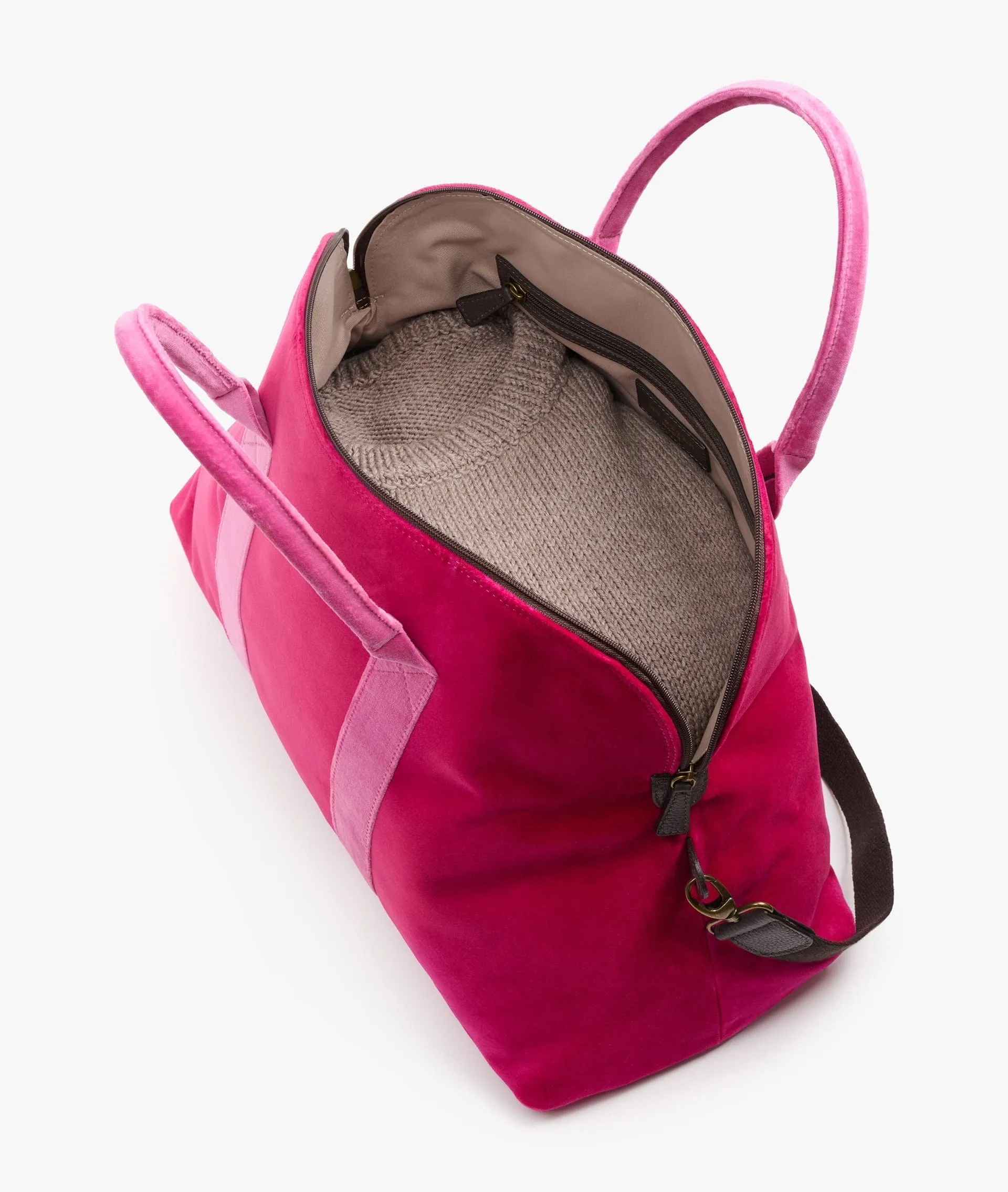 My Style Bags London Smart Twin Velvet Duffel Travel Bag in Fuchsia for Women