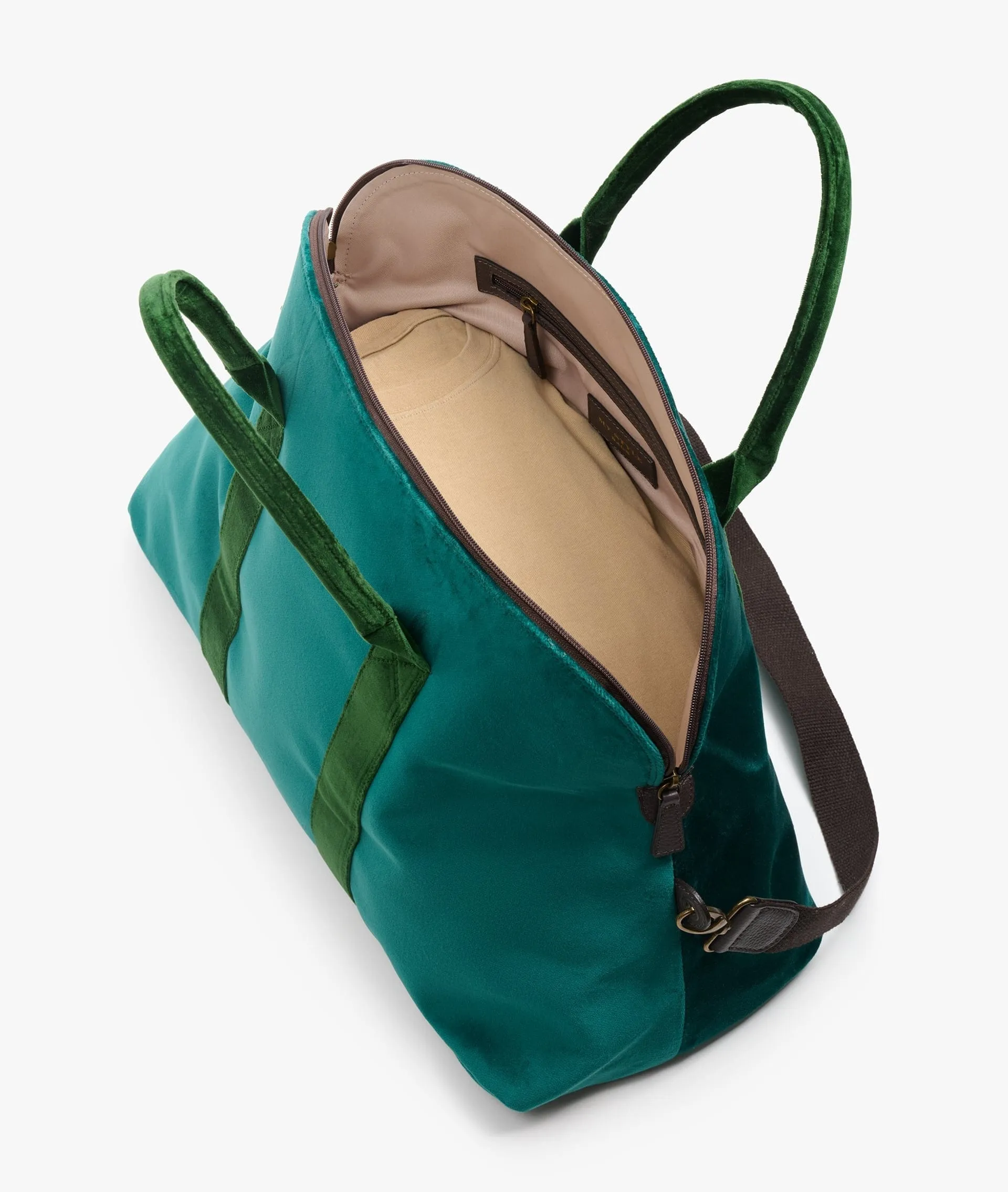 My Style Bags London Smart Twin Velvet Duffel Travel Bag in Green for Women