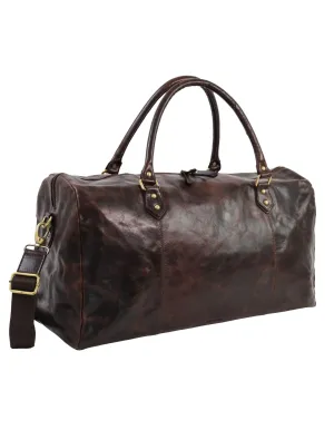 Pierre Cardin Smooth Leather Overnight Bag in Chocolate