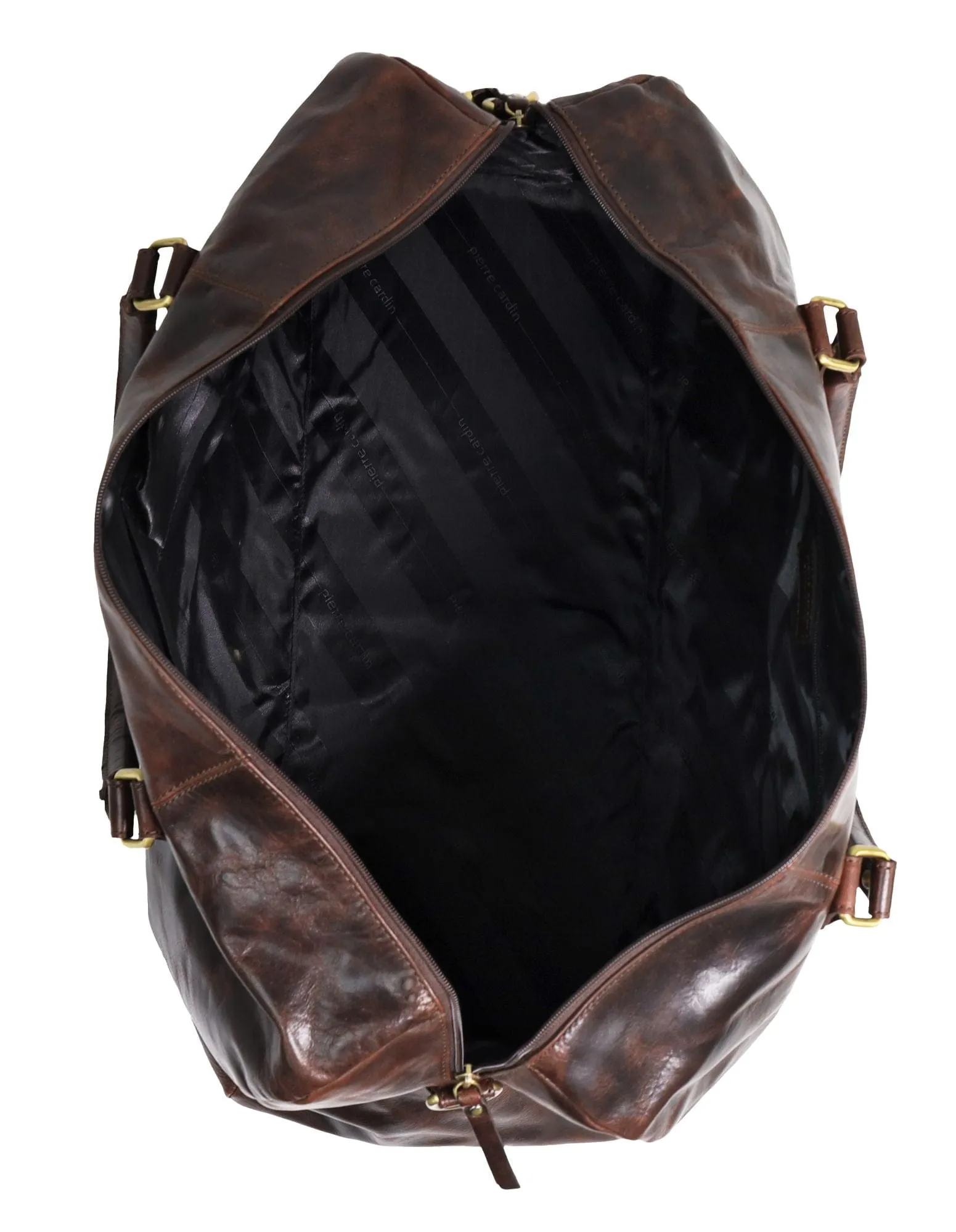 Pierre Cardin Smooth Leather Overnight Bag in Chocolate