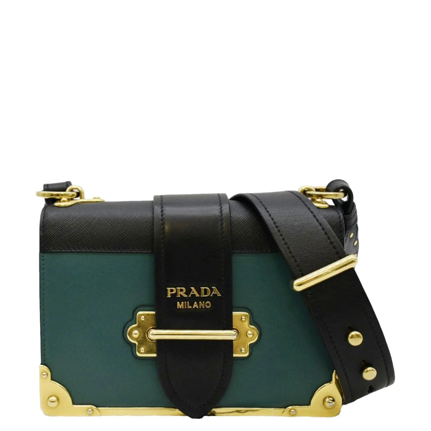 PRADA Cahier Swarovski Crystals Leather Shoulder Bag Green