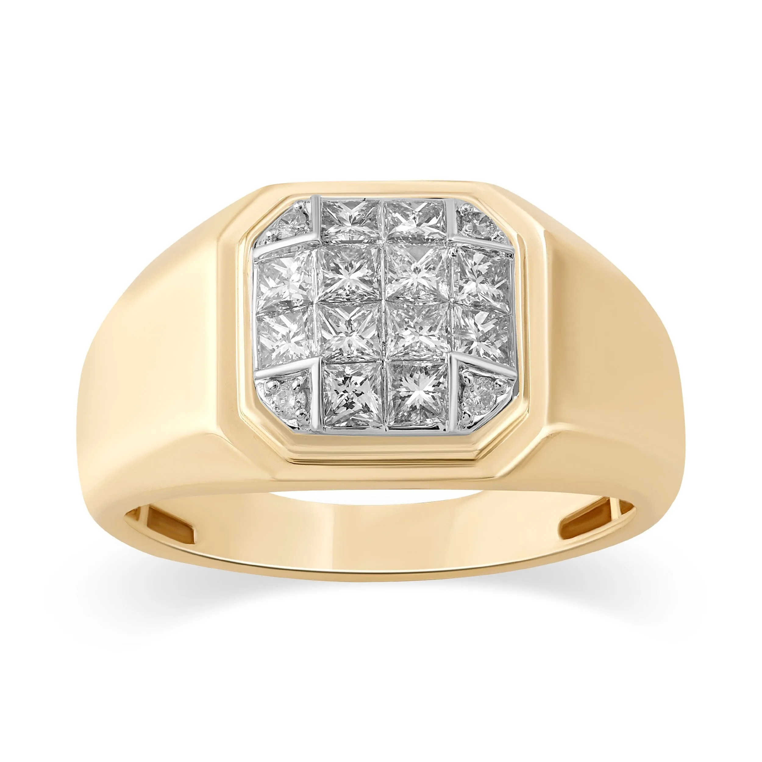 Princessa Emerald Shape Men's Ring with 1.00ct of Diamonds in 9ct Yellow Gold