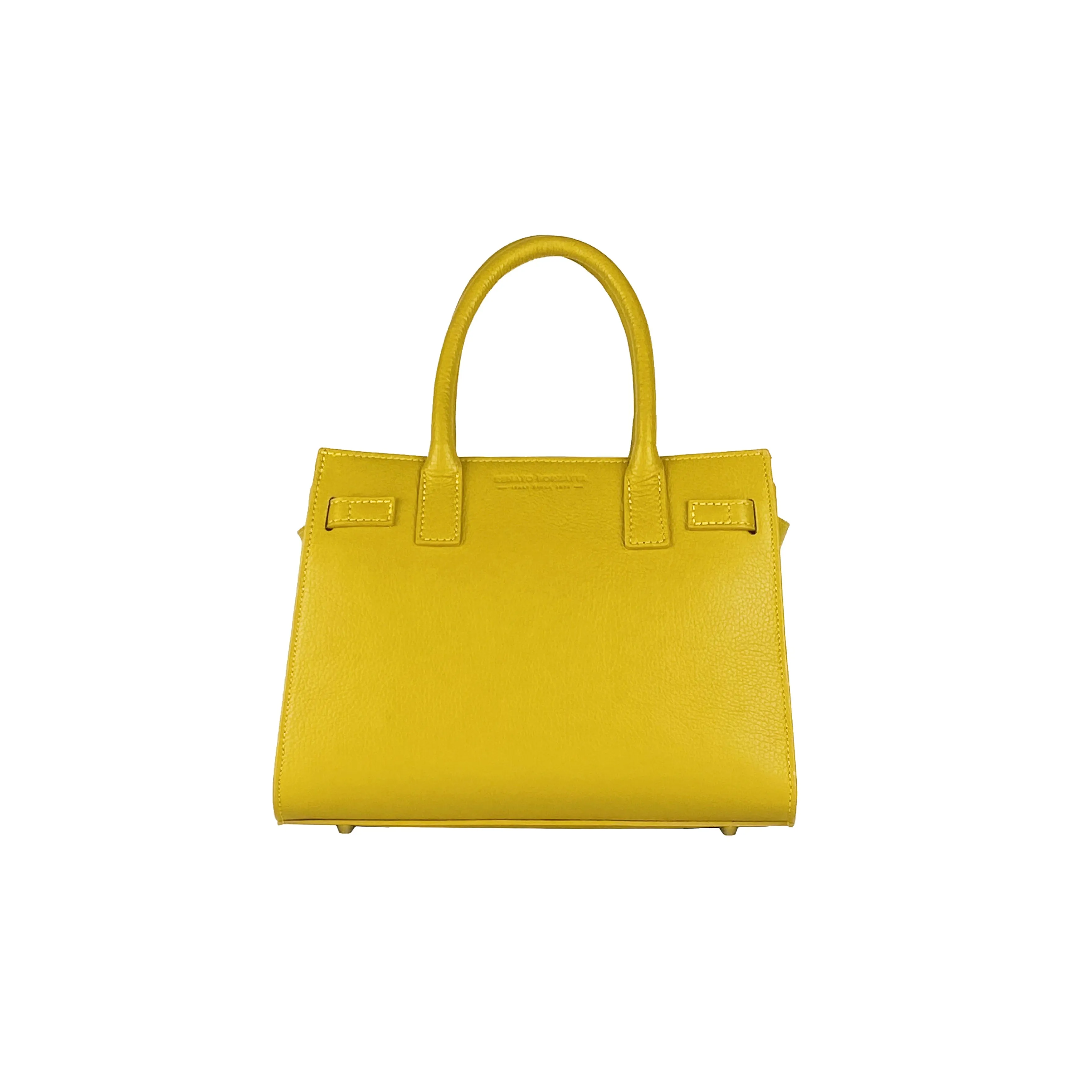 RB1016AR | Women's handbag in genuine leather Made in Italy with removable shoulder strap. Attachments with shiny gold metal snap hooks - Mustard color - Dimensions: 28 x 20 x 14   12.5 cm