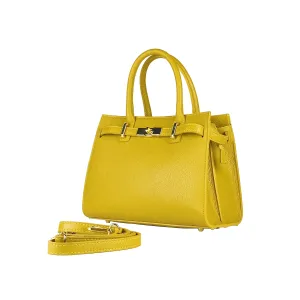 RB1016AR | Women's handbag in genuine leather Made in Italy with removable shoulder strap. Attachments with shiny gold metal snap hooks - Mustard color - Dimensions: 28 x 20 x 14   12.5 cm