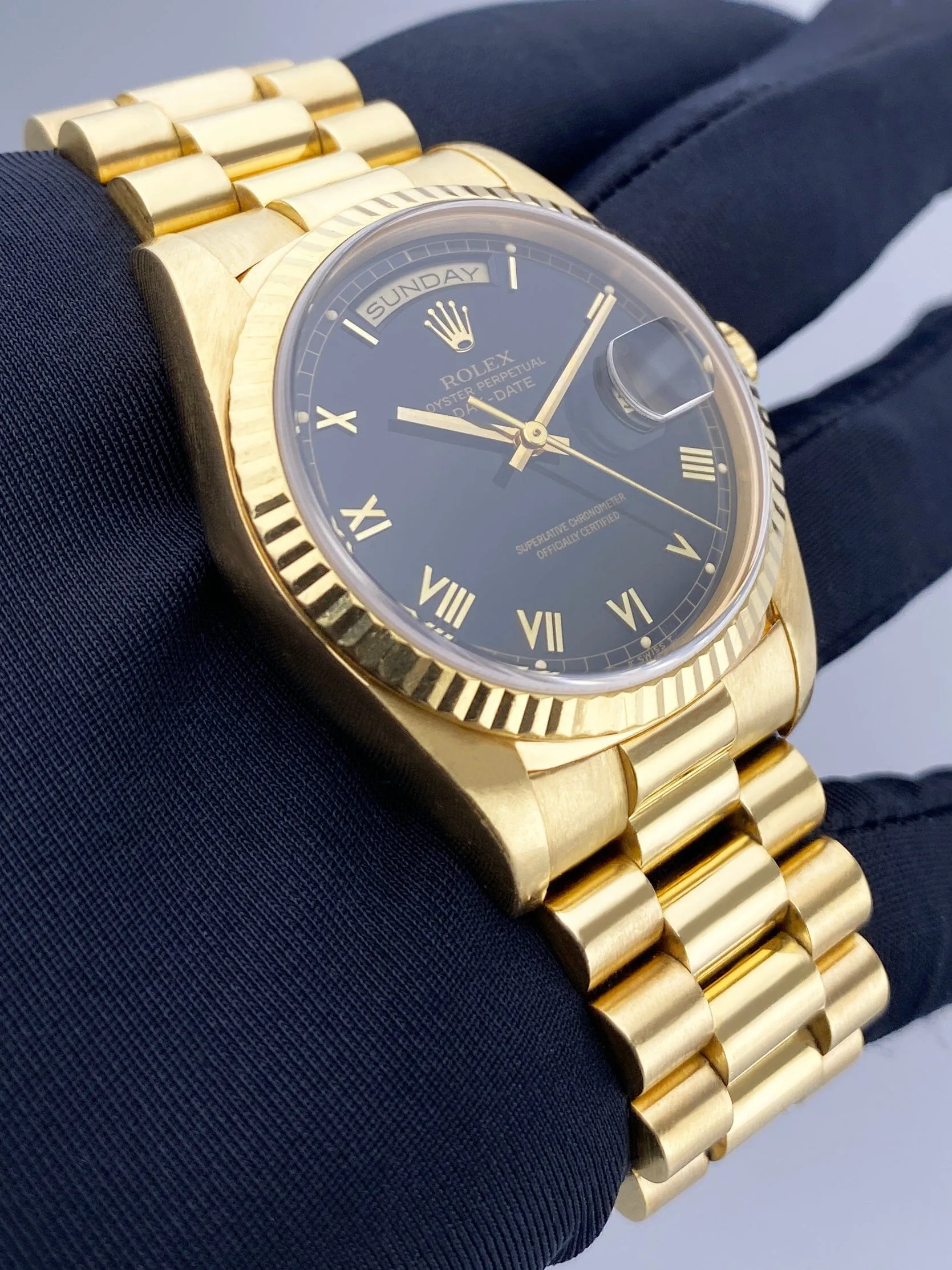Rolex Day-Date President 18238 Black Dial Watch Box Papers