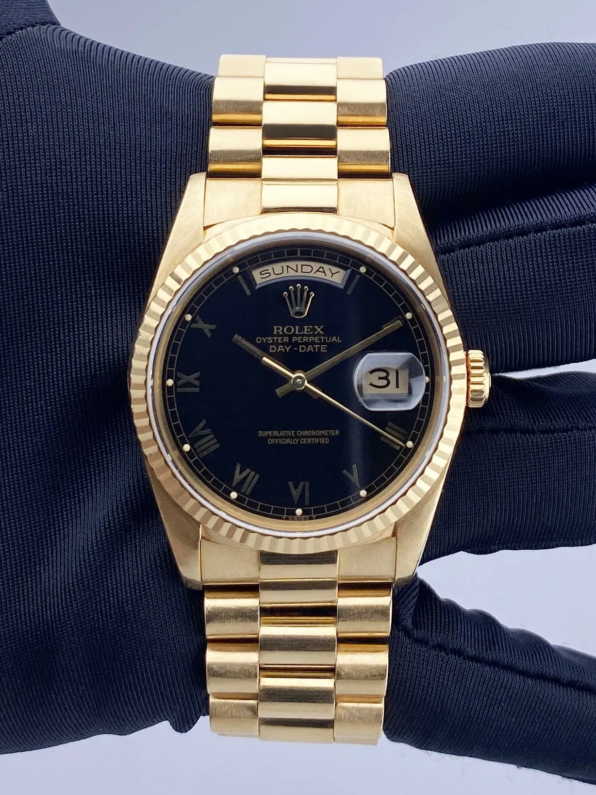 Rolex Day-Date President 18238 Black Dial Watch Box Papers