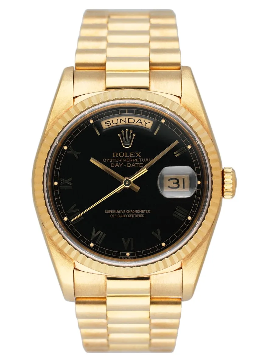 Rolex Day-Date President 18238 Black Dial Watch Box Papers