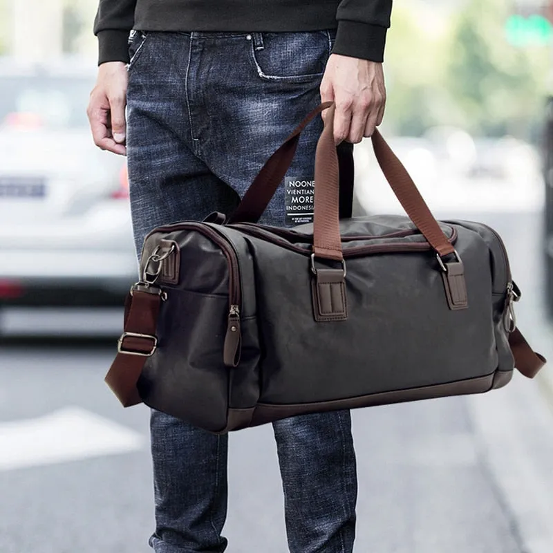 Top Quality Casual Travel Duffel Bag PU Leather Men Handbags Big Large Capacity Travel Bags Black Mens Messenger Bag Tote JXY815