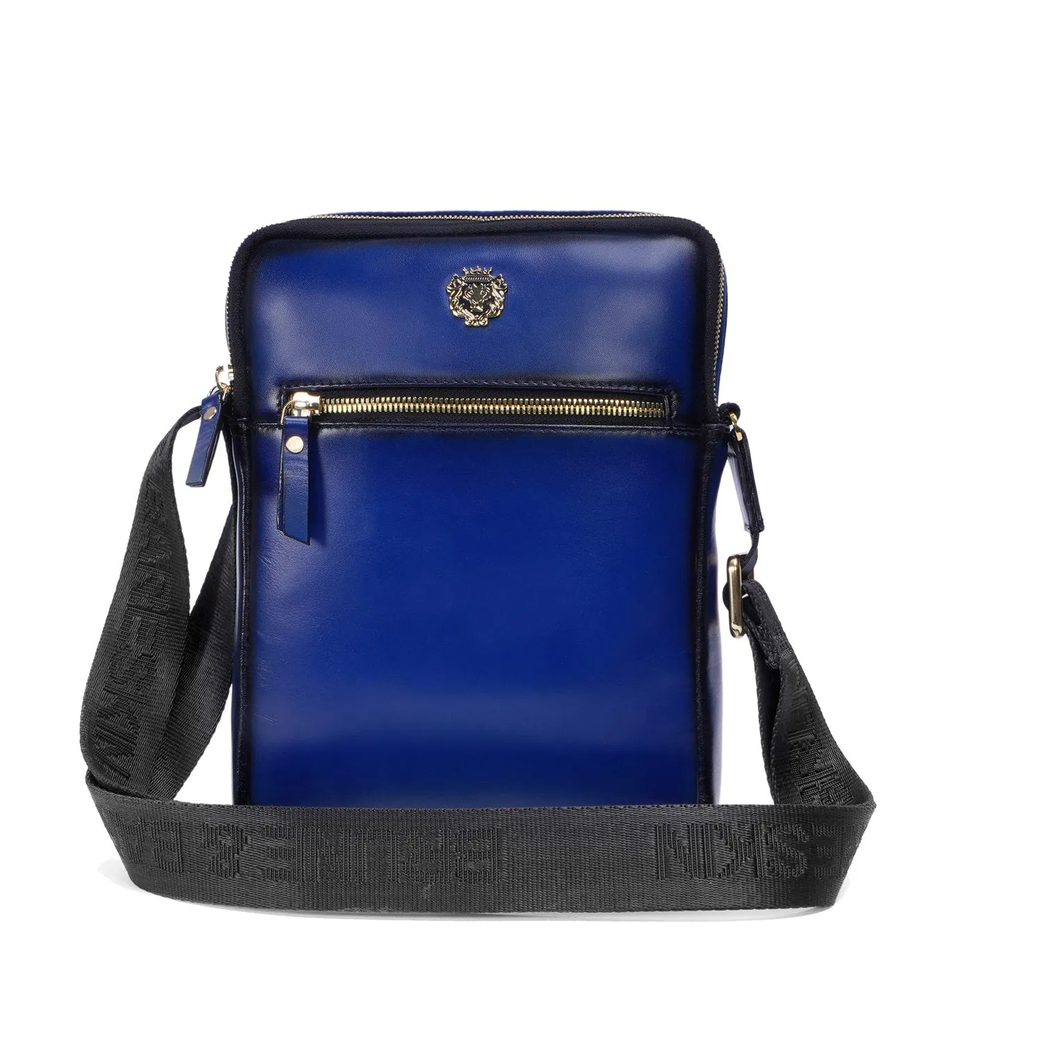 Travel Cross-Body Bag in Blue Leather