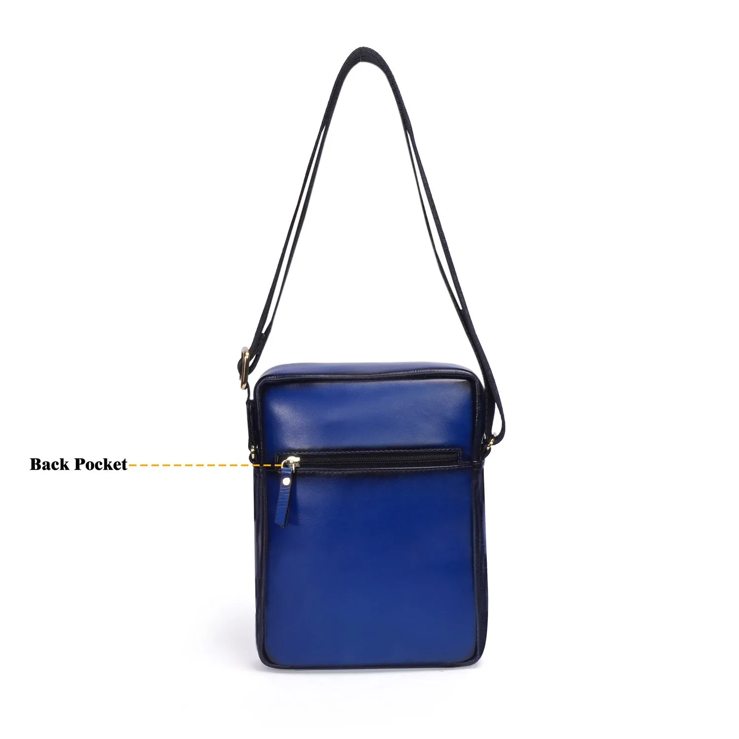 Travel Cross-Body Bag in Blue Leather