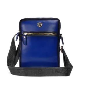 Travel Cross-Body Bag in Blue Leather