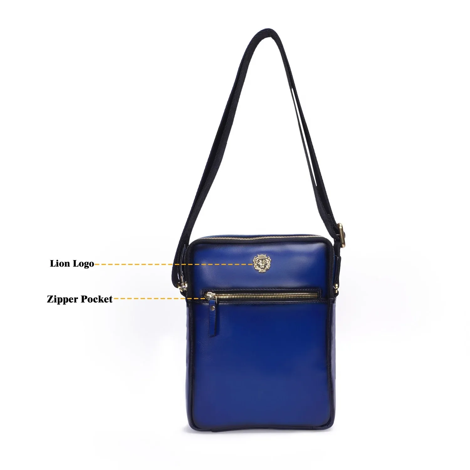 Travel Cross-Body Bag in Blue Leather