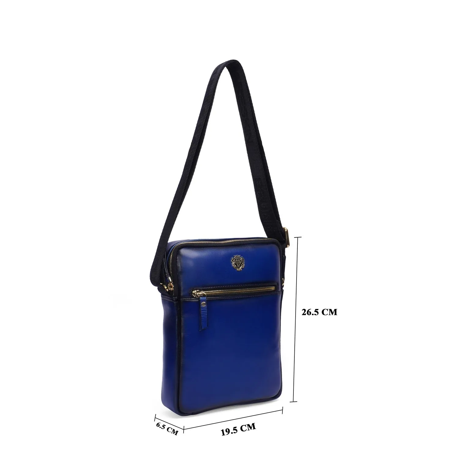 Travel Cross-Body Bag in Blue Leather
