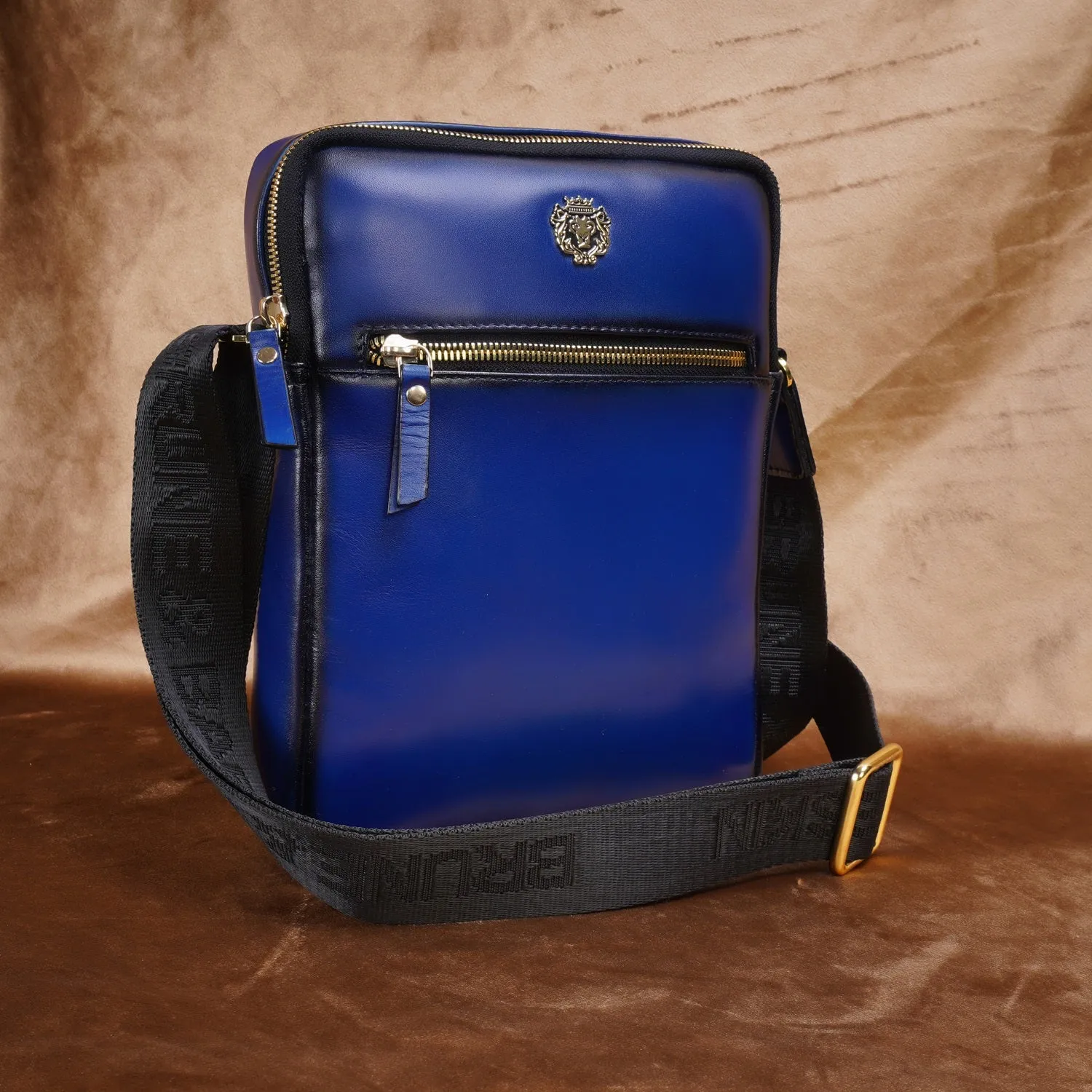 Travel Cross-Body Bag in Blue Leather