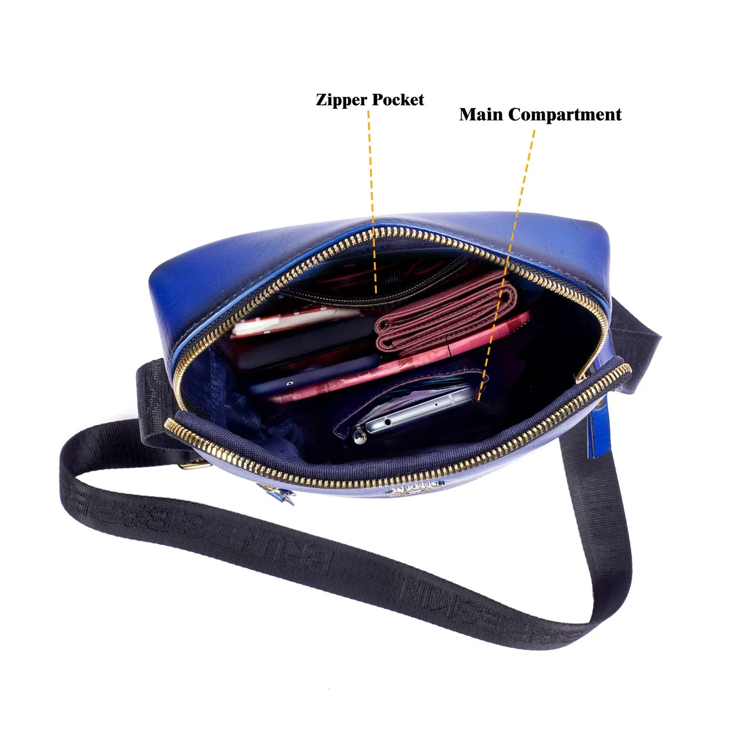 Travel Cross-Body Bag in Blue Leather