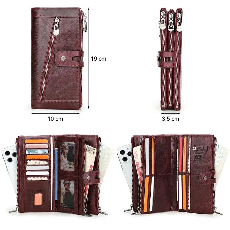 Women’s Genuine Leather RFID Blocking Large Capacity Clutch Purse