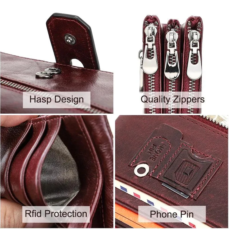 Women’s Genuine Leather RFID Blocking Large Capacity Clutch Purse