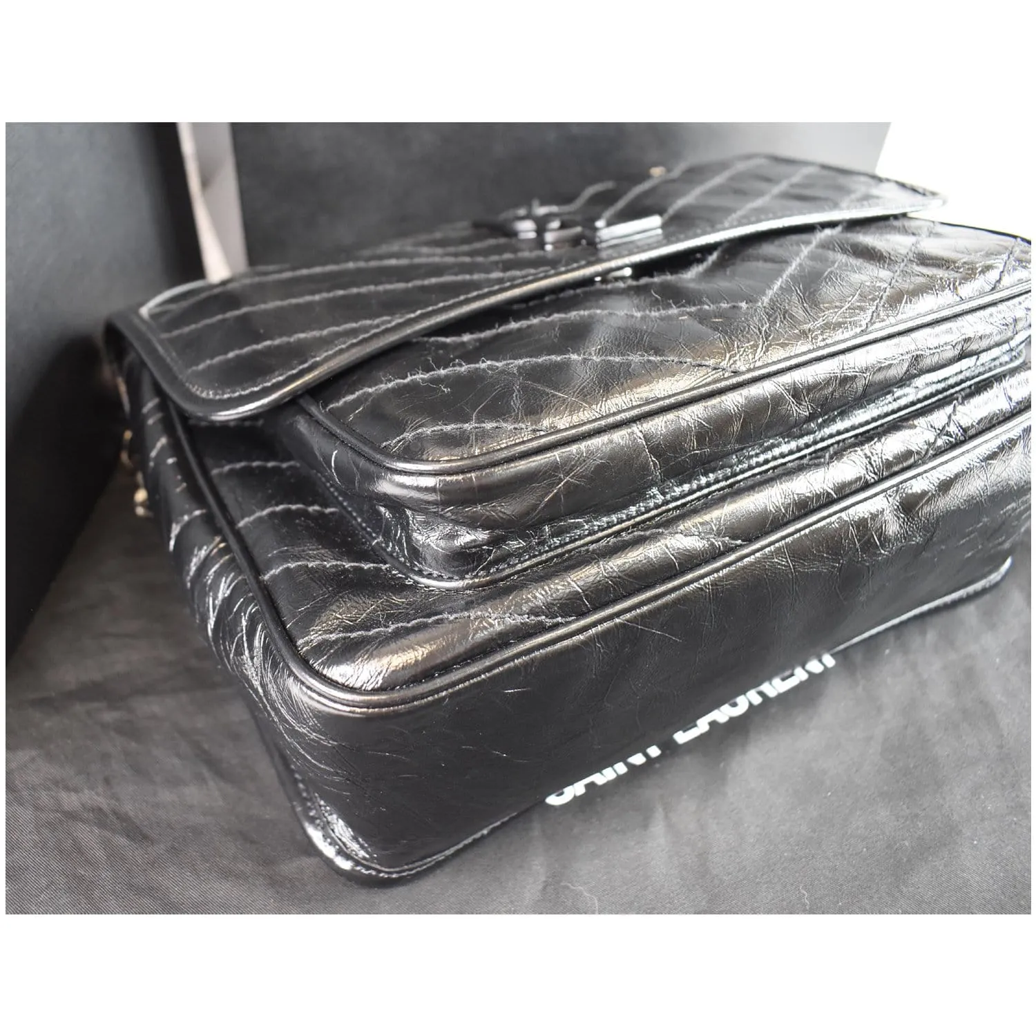 YVES SAINT LAURENT Niki Baby Crinkle Leather Crossbody Bag Black
