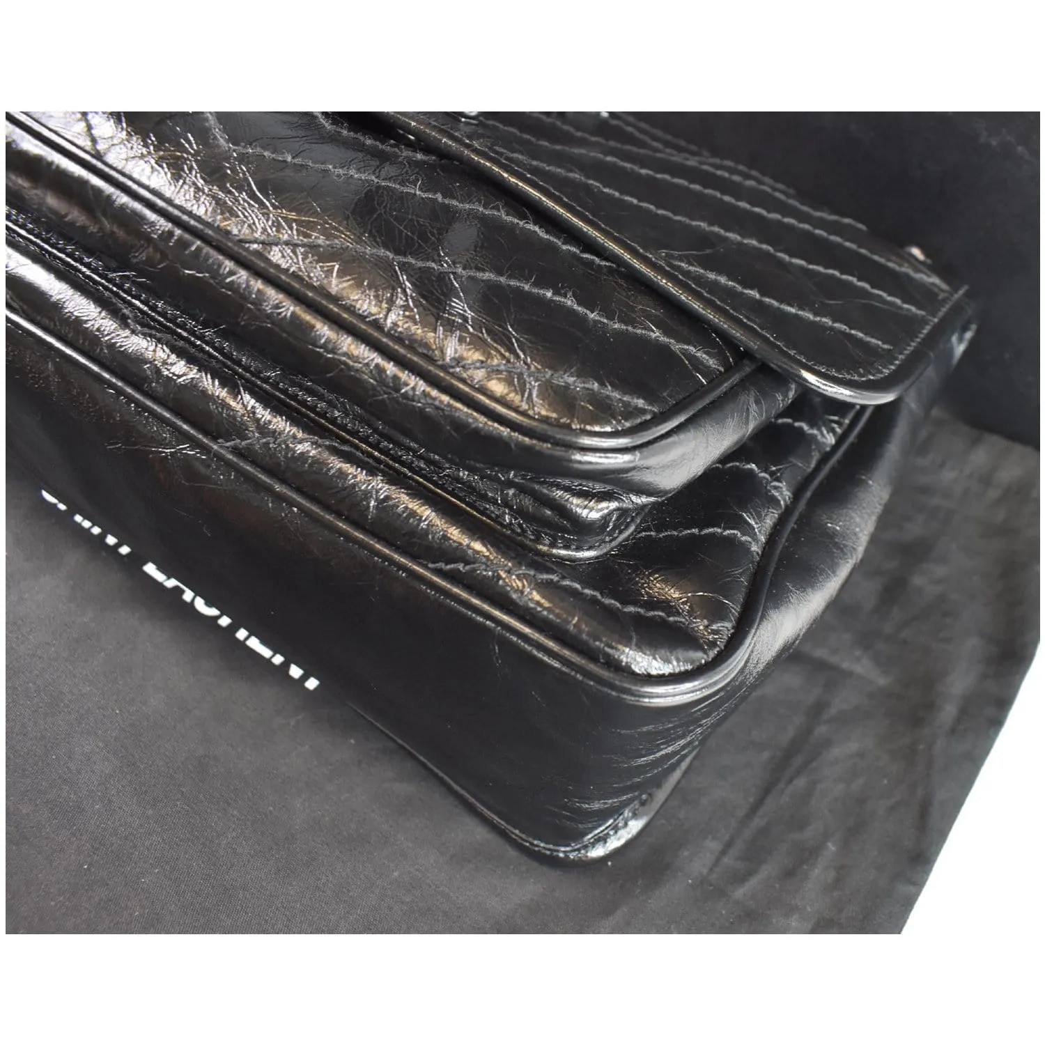 YVES SAINT LAURENT Niki Baby Crinkle Leather Crossbody Bag Black