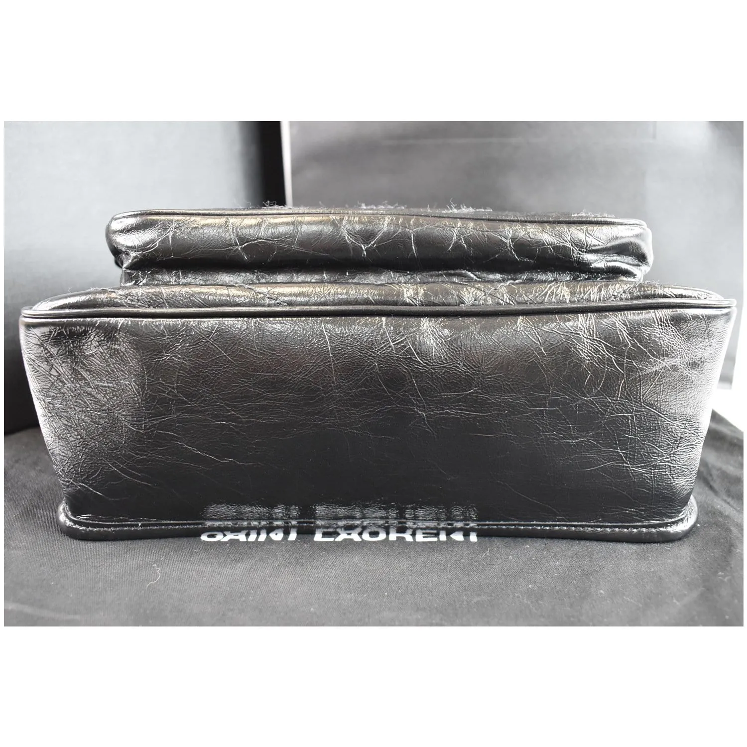 YVES SAINT LAURENT Niki Baby Crinkle Leather Crossbody Bag Black